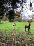 METAL HANGING COPPER EFFECT WATERING CAN BELL CHAIN GARDEN ORNAMENT DECOR