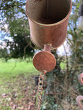 METAL HANGING COPPER EFFECT WATERING CAN BELL CHAIN GARDEN ORNAMENT DECOR