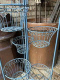 LARGE METAL BLUE FOLDING 6 POT PLANT STAND  INDOOR /GARDEN ORNAMENT-LIGHT WEIGHT