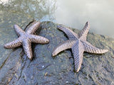 SET OF 2 METAL SMALL CAST IRON STAR FISH POND STATUE GARDEN ORNAMENTS