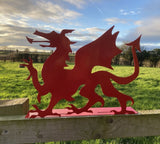 METAL RED WELSH DRAGON FENCE ART SILHOUETTE GARDEN ORNAMENT