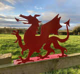 METAL RED WELSH DRAGON FENCE ART SILHOUETTE GARDEN ORNAMENT