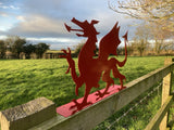 METAL RED WELSH DRAGON FENCE ART SILHOUETTE GARDEN ORNAMENT