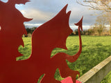 METAL RED WELSH DRAGON FENCE ART SILHOUETTE GARDEN ORNAMENT