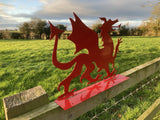 METAL RED WELSH DRAGON FENCE ART SILHOUETTE GARDEN ORNAMENT