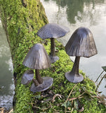 SET OF 3 MINI METAL CAST IRON TOADSTOOLS MUSHROOM SMALL FAIRY GARDEN ORNAMENTS