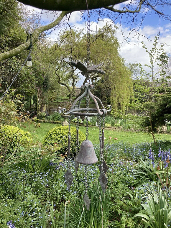 METAL HANGING DRAGONFLY  WIND CHIME BELL GARDEN ORNAMENT DECOR