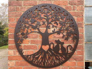 LARGE METAL LOVE CATS TREE WALL PLAQUE HANGING WALL ART DECOR