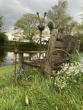 SET OF 2 METAL GARDEN RUSTY SNAIL STAKE PLANT ORNAMENT SUPPORTS