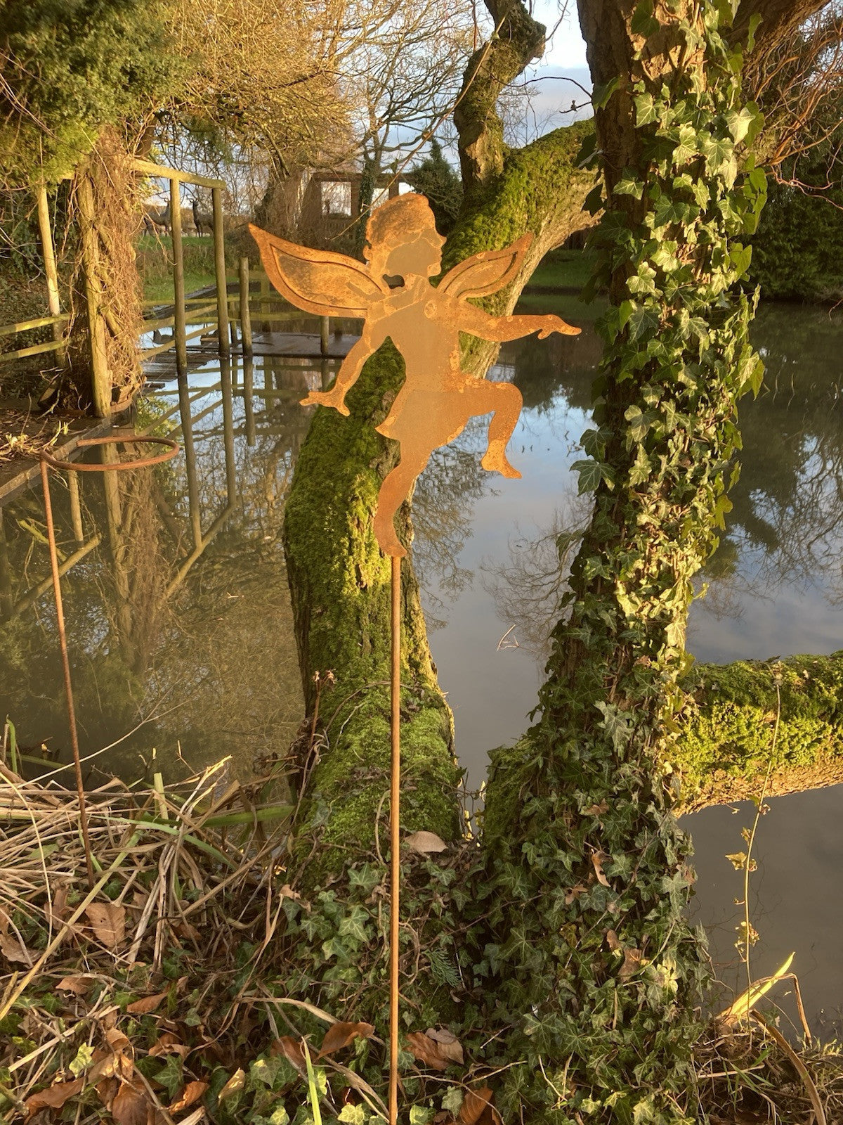 METAL RUSTY GARDEN PRANCING FAIRY SILHOUETTE STAKE PIXIE ORNAMENT