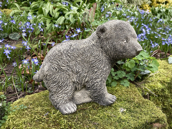 STONE GARDEN STANDING BEAR CUB ORNAMENT STATUE GIFT