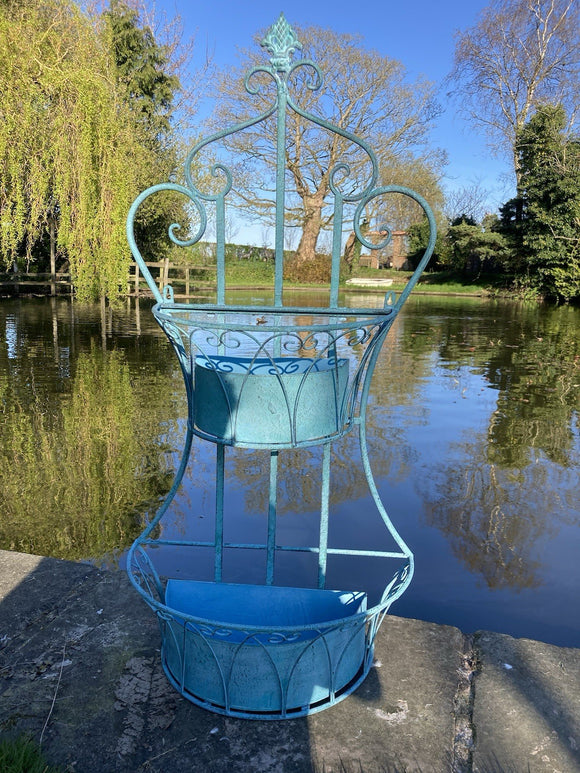 large metal hanging planter LARGE BLUE METAL WALL PLANTER HANGING GARDEN ORNAMENT – Ferney Heyes Garden Products