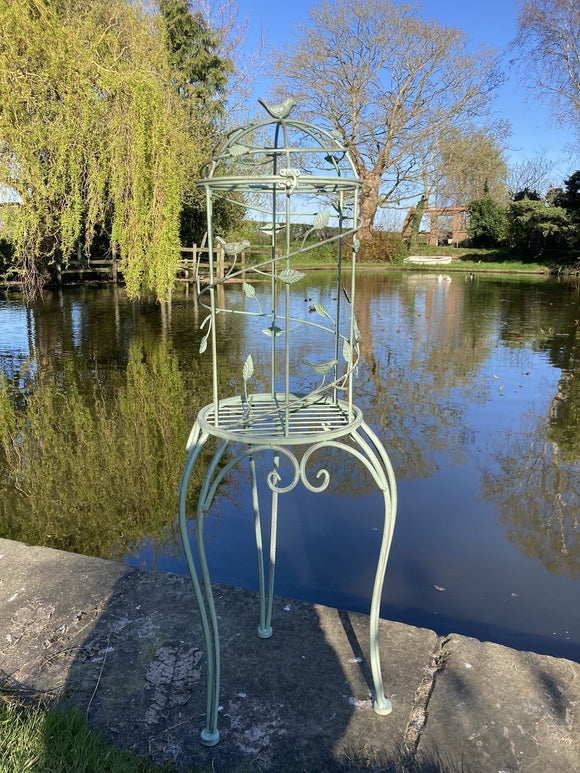 GREEN METAL BIRD CAGE STYLE PLANTER GARDEN ORNAMENT