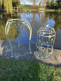 GREEN METAL BIRD CAGE STYLE PLANTER GARDEN ORNAMENT
