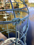 GREEN METAL BIRD CAGE STYLE PLANTER GARDEN ORNAMENT