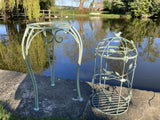GREEN METAL BIRD CAGE STYLE PLANTER GARDEN ORNAMENT