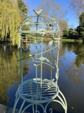 GREEN METAL BIRD CAGE STYLE PLANTER GARDEN ORNAMENT