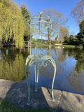 GREEN METAL BIRD CAGE STYLE PLANTER GARDEN ORNAMENT