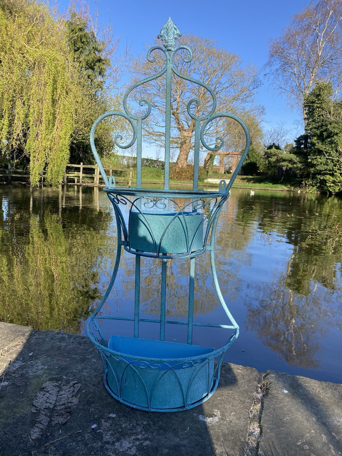 teal hanging planter BLUE METAL WALL PLANTER HANGING GARDEN ORNAMENT – Ferney Heyes Garden Products