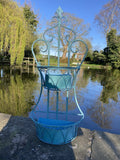 BLUE METAL WALL PLANTER HANGING GARDEN ORNAMENT