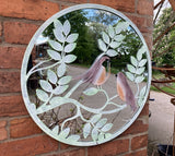 METAL FRAME ROBINS ON BRANCH GARDEN MIRROR WALL ART PLAQUE
