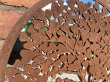 METAL ROUND BIRDS IN TREE HEART MIRROR GARDEN / INDOOR WALL DECOR ORNAMENT