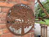 METAL ROUND BIRDS IN TREE HEART MIRROR GARDEN / INDOOR WALL DECOR ORNAMENT