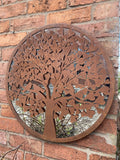 METAL ROUND BIRDS IN TREE HEART MIRROR GARDEN / INDOOR WALL DECOR ORNAMENT