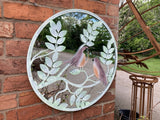 METAL FRAME ROBINS ON BRANCH GARDEN MIRROR WALL ART PLAQUE
