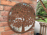 METAL ROUND BIRDS IN TREE HEART MIRROR GARDEN / INDOOR WALL DECOR ORNAMENT