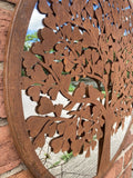 METAL ROUND BIRDS IN TREE HEART MIRROR GARDEN / INDOOR WALL DECOR ORNAMENT