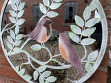 METAL FRAME ROBINS ON BRANCH GARDEN MIRROR WALL ART PLAQUE