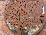 METAL ROUND BIRDS IN TREE HEART MIRROR GARDEN / INDOOR WALL DECOR ORNAMENT