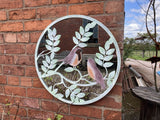 METAL FRAME ROBINS ON BRANCH GARDEN MIRROR WALL ART PLAQUE
