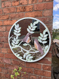 METAL FRAME ROBINS ON BRANCH GARDEN MIRROR WALL ART PLAQUE