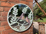 METAL FRAME ROBINS ON BRANCH GARDEN MIRROR WALL ART PLAQUE