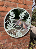 METAL FRAME ROBINS ON BRANCH GARDEN MIRROR WALL ART PLAQUE