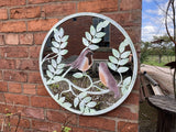 METAL FRAME ROBINS ON BRANCH GARDEN MIRROR WALL ART PLAQUE