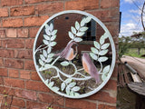 METAL FRAME ROBINS ON BRANCH GARDEN MIRROR WALL ART PLAQUE