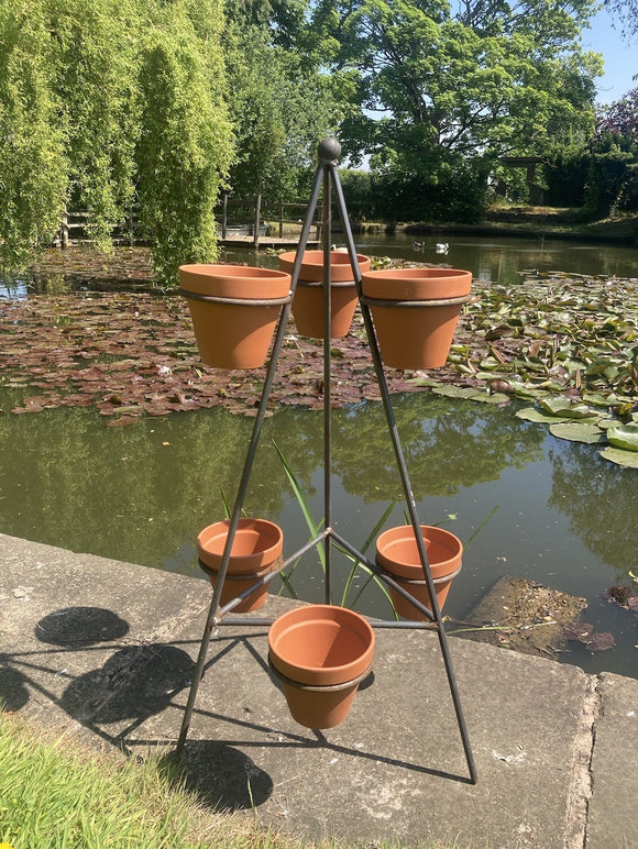 WROUGHT IRON METAL 6 POT PLANT STAND GARDEN ORNAMENT PLANTER