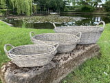 SET OF 3 BRAND NEW WICKER HANDLED OVAL BASKETS - INDOOR / GARDEN PLANTERS