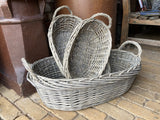 SET OF 3 BRAND NEW WICKER HANDLED OVAL BASKETS - INDOOR / GARDEN PLANTERS
