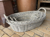 SET OF 3 BRAND NEW WICKER HANDLED OVAL BASKETS - INDOOR / GARDEN PLANTERS