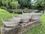 SET OF 3 BRAND NEW WICKER HANDLED OVAL BASKETS - INDOOR / GARDEN PLANTERS