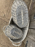 SET OF 3 BRAND NEW WICKER HANDLED OVAL BASKETS - INDOOR / GARDEN PLANTERS