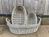 SET OF 3 BRAND NEW WICKER HANDLED OVAL BASKETS - INDOOR / GARDEN PLANTERS