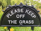 CAST IRON KEEP OFF THE GRASS SIGN  / SPIKE - METAL GARDEN ORNAMENT