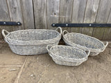 SET OF 3 BRAND NEW WICKER HANDLED OVAL BASKETS - INDOOR / GARDEN PLANTERS