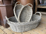 SET OF 3 BRAND NEW WICKER HANDLED OVAL BASKETS - INDOOR / GARDEN PLANTERS