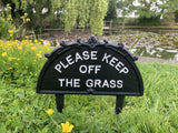 CAST IRON KEEP OFF THE GRASS SIGN  / SPIKE - METAL GARDEN ORNAMENT